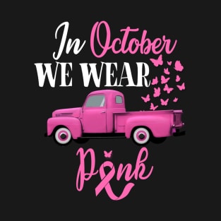 October Breast Cancer Awareness Month Pumpkin Vintage Truck T-Shirt