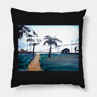 South Padre Beach Watercolor Painting Pillow