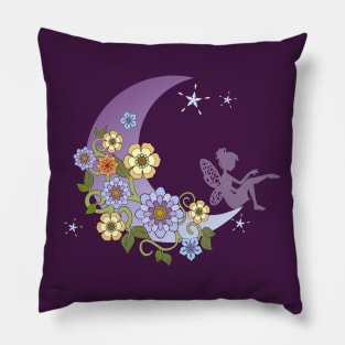 Fairy With Floral Moon Pillow