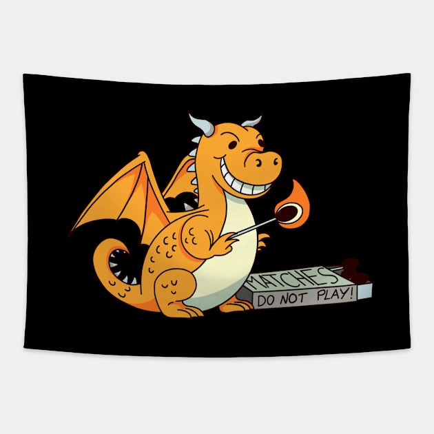 Funny Dragon Playing With Matches Irony Tapestry by Foxxy Merch