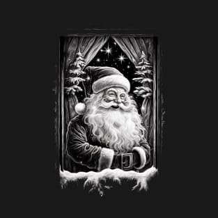 Santa Claus Night Scene Window Pictures for Chalk Marker T-Shirt