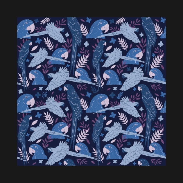 Ara Parrot Tropical Leaves Pattern Blue and Pink by OneLook