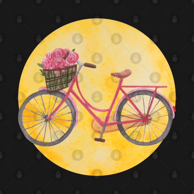 Girly Bicycle with flowers Yellow Pink by Art by Ergate