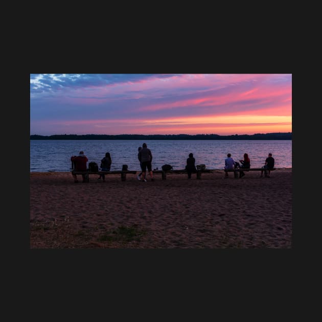 People silhouettes at lake shore by lena-maximova