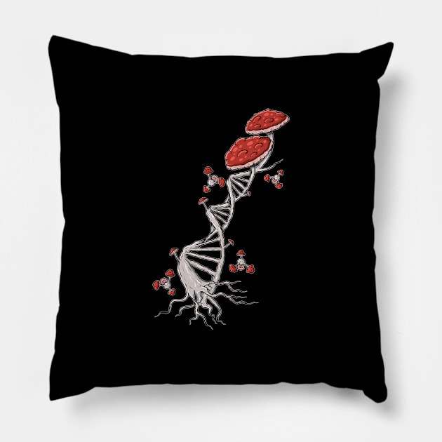 Mushrooms Dna Fungus Lover Mycology Forest Hobby Pillow by Funnyawesomedesigns