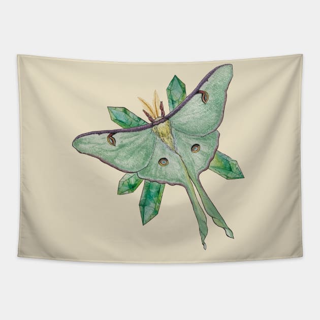 Actias luna with green fluorite points Tapestry by JJacobs