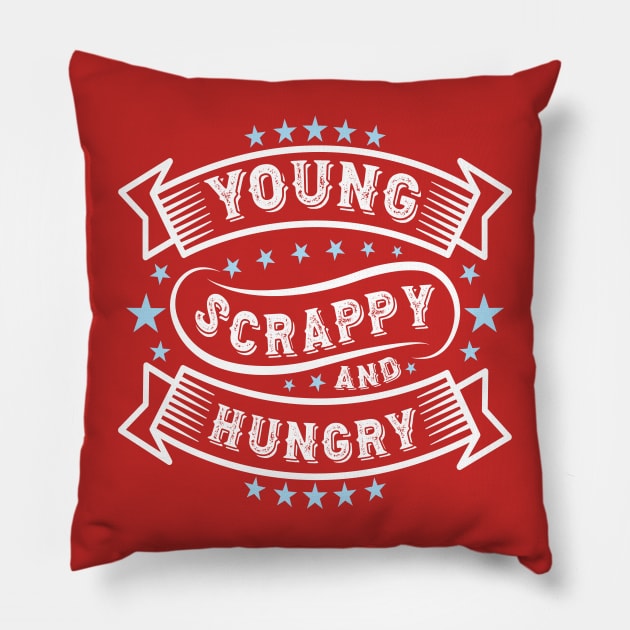 Young Scrappy and Hungry USA Funny Patriotic Pillow by Estrytee