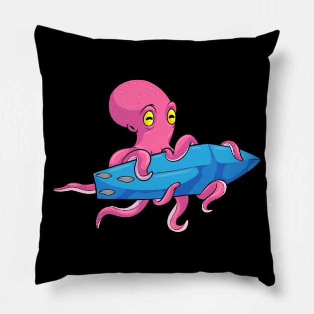 Octopus as Surfer with Surfboard Pillow by Markus Schnabel