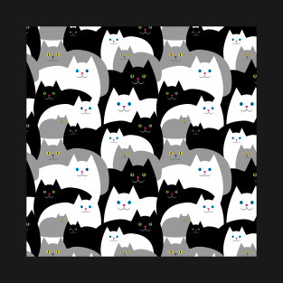 Black Gray and White Kitty Cat Pattern T-Shirt