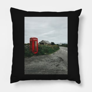 Old-Fashioned Red Phone Booth in British Countryside Pillow