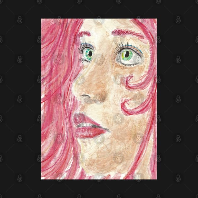 Woman's face red  hair watercolor painting by SamsArtworks