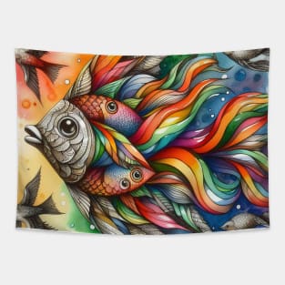 Psychedelic looking abstract illustration of geometric fish Tapestry