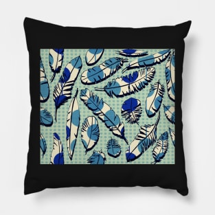 Vintage Feathers (aqua blue) Pillow