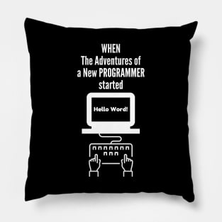 Hello Word Tee Funny Code Programmer IT T-shirt Tee Mens Womens Ladies Dad Gift Geek Nerd Present Coder Computer Science Tech Developer Pillow