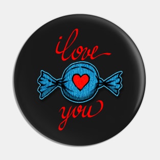 I love you (blue) written in red Pin