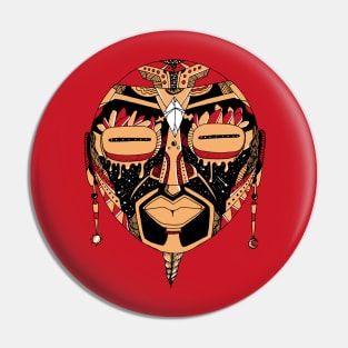 Red and Cream African Mask 2 Pin