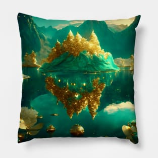 Emeral golden lake Pillow