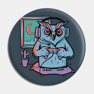 Night Owl Funny Gamer Cartoon // Late Night Gaming Pin