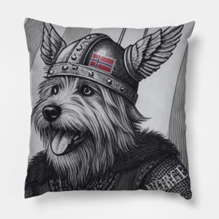Cute Black and White Viking dog Norway Flag Pillow