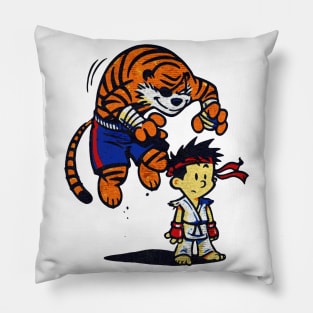 The tiger fighter style calvin and hobbes Pillow