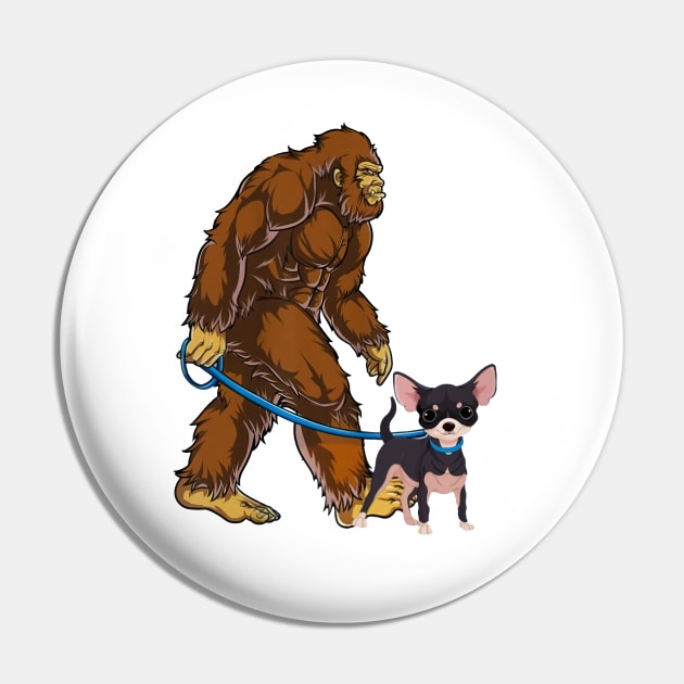 Funny Bigfoot Sasquatch Walking Chihuahua Pin by JameMalbie