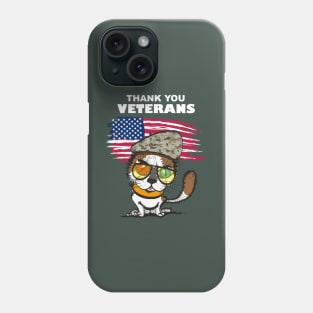 Funny Army Cat Thank You Veterans For Service US Flag Phone Case