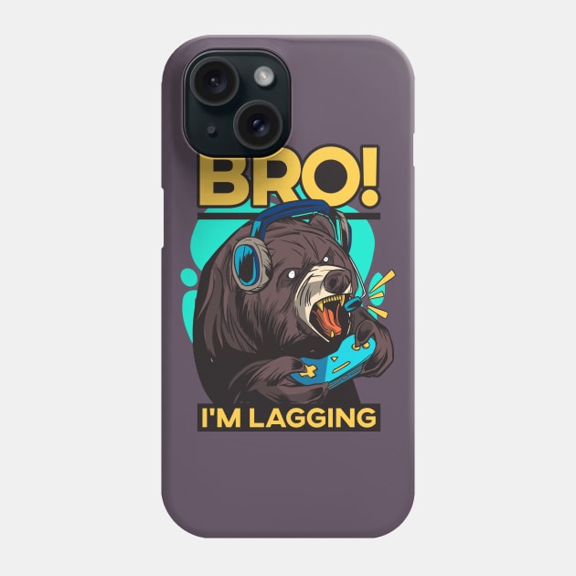 Bro, I'm Lagging! Angry Gamer Bear Phone Case by M n' Emz Studio