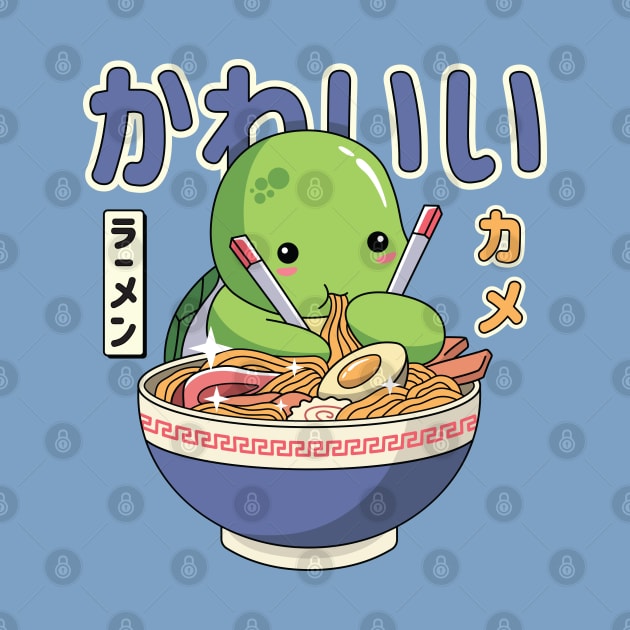 Kawaii Turtle Enjoying Ramen by spacedowl