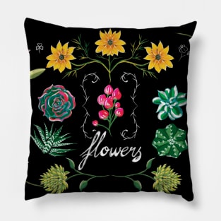 Blackboard Flowers Pillow