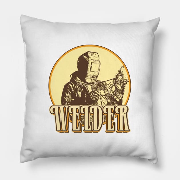 Welder drawing with retro style Pillow by KondeHipe