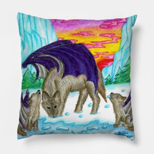 Wolf and cubs with wings Pillow