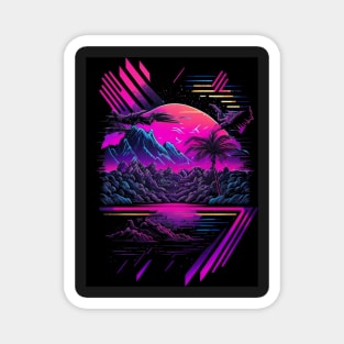 Synthwave sunset abstraction Magnet