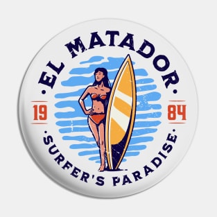 Vintage El Matador, California Surfer's Paradise // Retro Surfing 1980s Badge B Pin