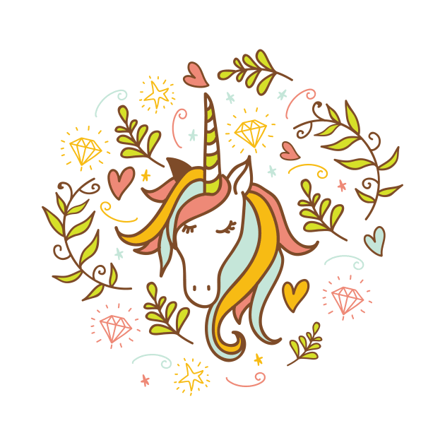 unicorn illustrated  with doodles of hearts cool gift by Midoart