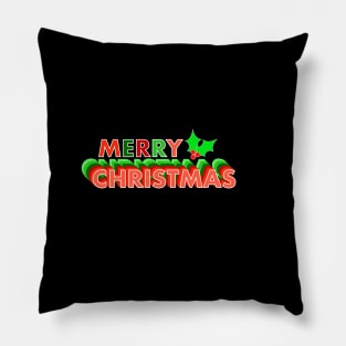 Merry Christmas Holly Word Art Pillow