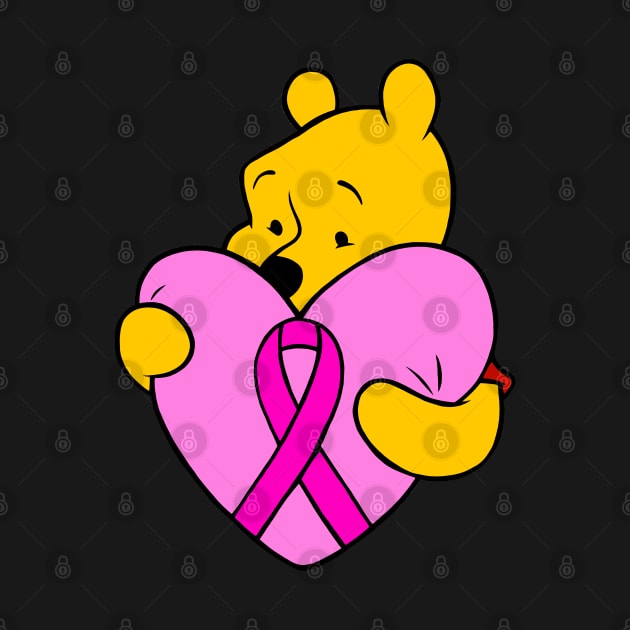 Yellow Bear hugging pink Awareness ribbon by CaitlynConnor