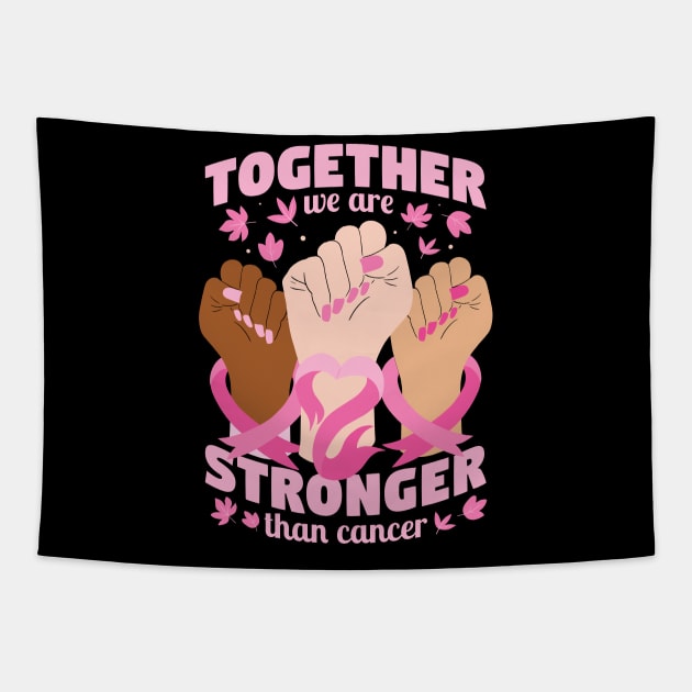 Stronger Together hands Breast Cancer Awareness Support Tapestry by Krishnansh W.