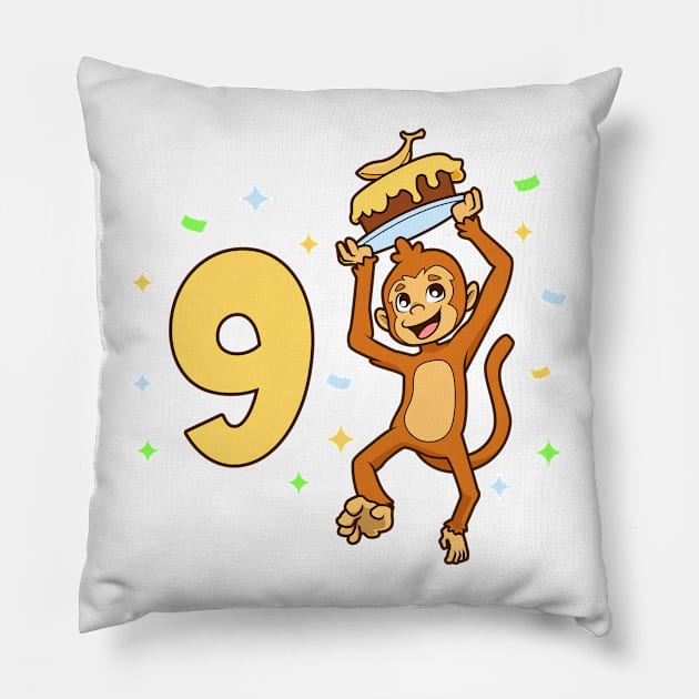 I am 9 with ape - kids birthday 9 years old Pillow by Modern Medieval Design