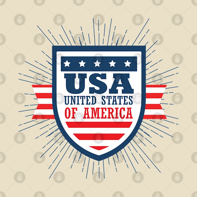 Red and blue shield with stars and USA sign over white  background. Vector illustration. by RubyCollection