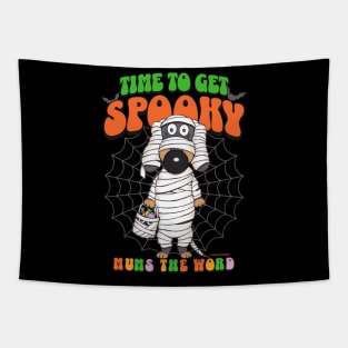 Funny Cute Doxie Dog ready for Halloween on Dachshund  Time to get Spooky Mummy tee Tapestry