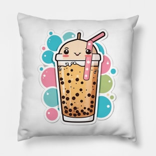 Cute Bubble Tea Cartoon Boba Drawing Pillow