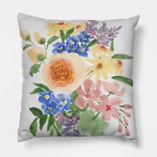 Bouquet of Rose, Lavender, Geranium, Forget me not, Daisy Watercolour Painterly Florals Pillow