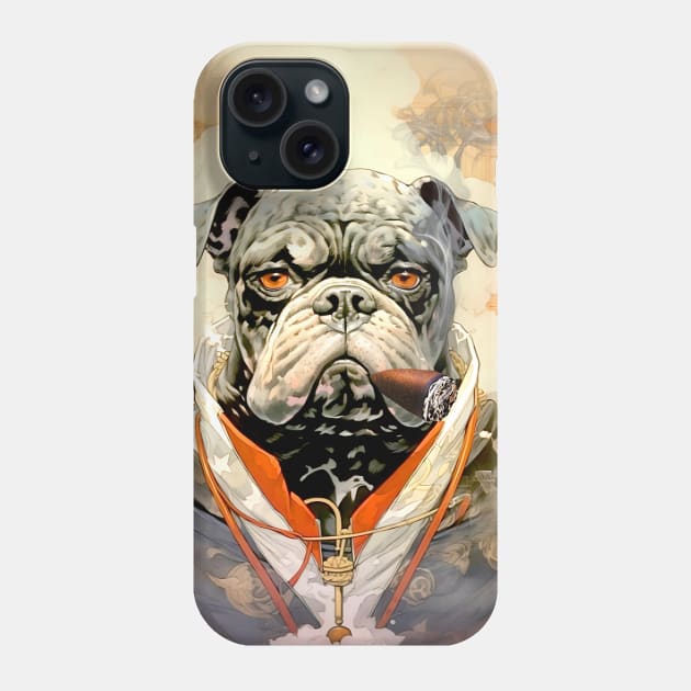 Cigar Smoking Bulldog: Nothing Bothers Me When I'm Smoking a Cigar on a Dark Background Phone Case by Puff Sumo