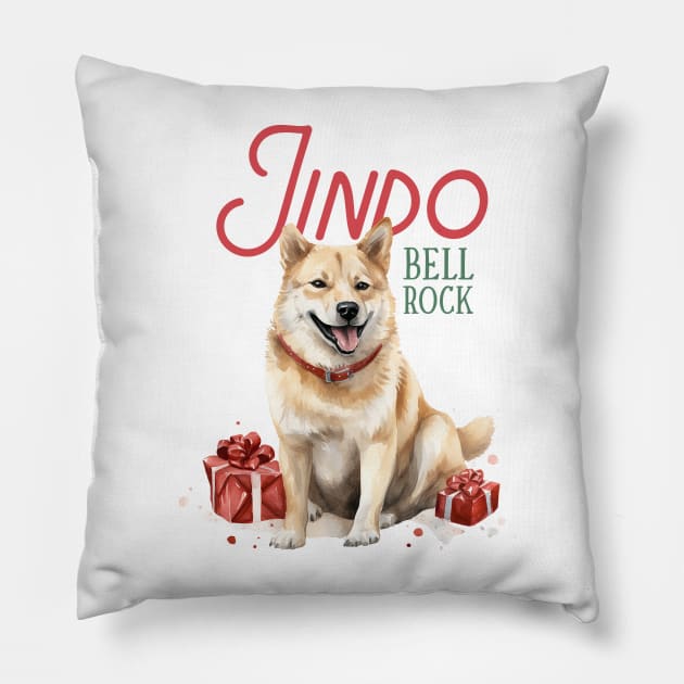 Jindo dog Christmas gift Pillow by Positively Petal Perfect 