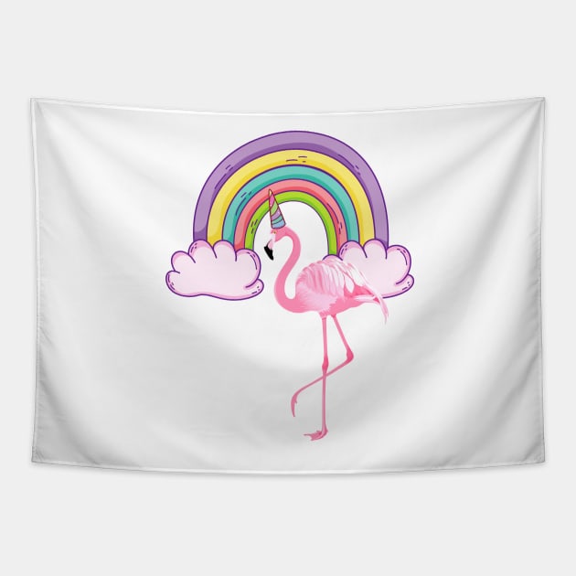 Unicorn Rainbow Flamingo Tapestry by TammyWinandArt