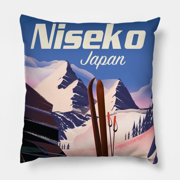 Niseko Hokkaido vintage style ski poster Pillow by nickemporium1