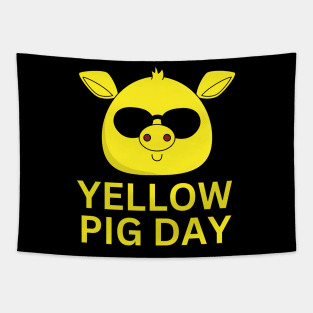 Happy Yellow Pig Day Funny Pigs and Animals Tapestry