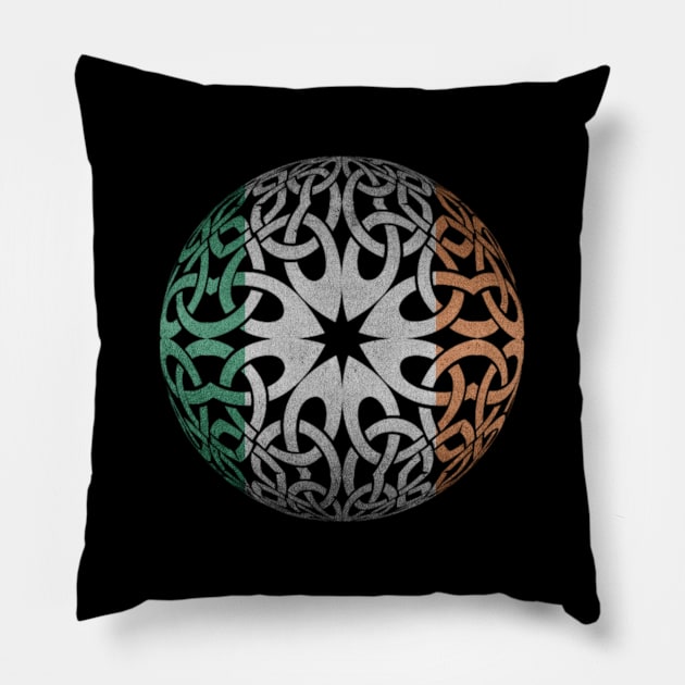 Celtic Knot Ornament on Irish Flag Design Pillow by PerttyShirty