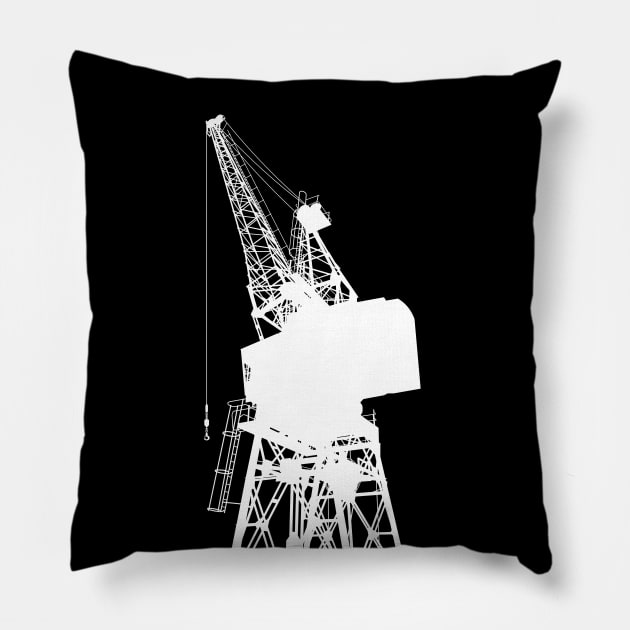 Dockyard Crane White Pillow by sifis