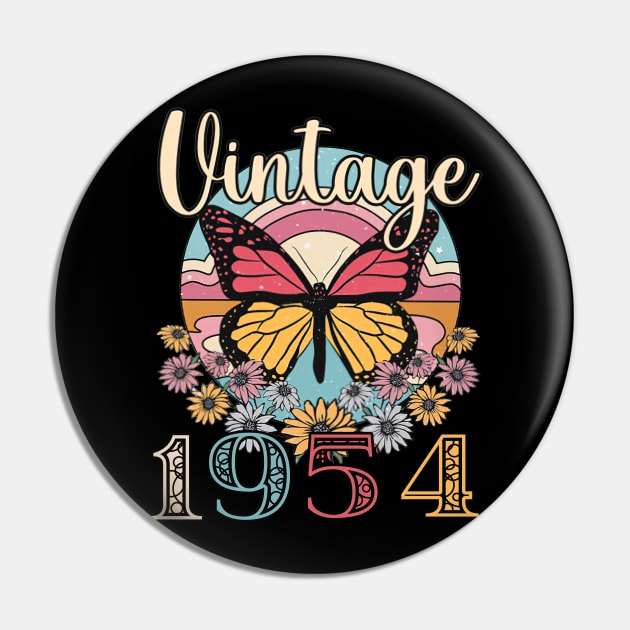 Floral Butterfly Retro Vintage 1954 69th Birthday Pin by louismcfarland